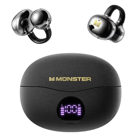 魔声（Monster）Airclip AC710 蓝牙耳机无线降噪运动耳夹式骨传导概念开放不入耳舒适佩戴大电量超长续航数显屏 黑色【磨砂数显版+32h续航+单耳3.7g】