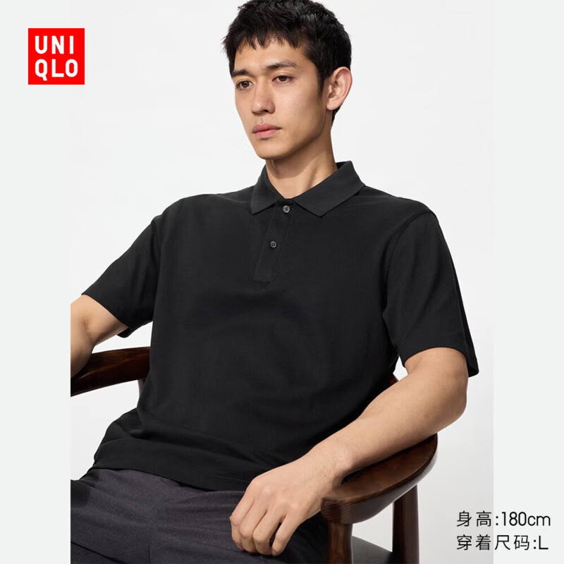 优衣库AIRism POLO衫/短袖男装女装T恤26春夏新款482302 09 黑色 L