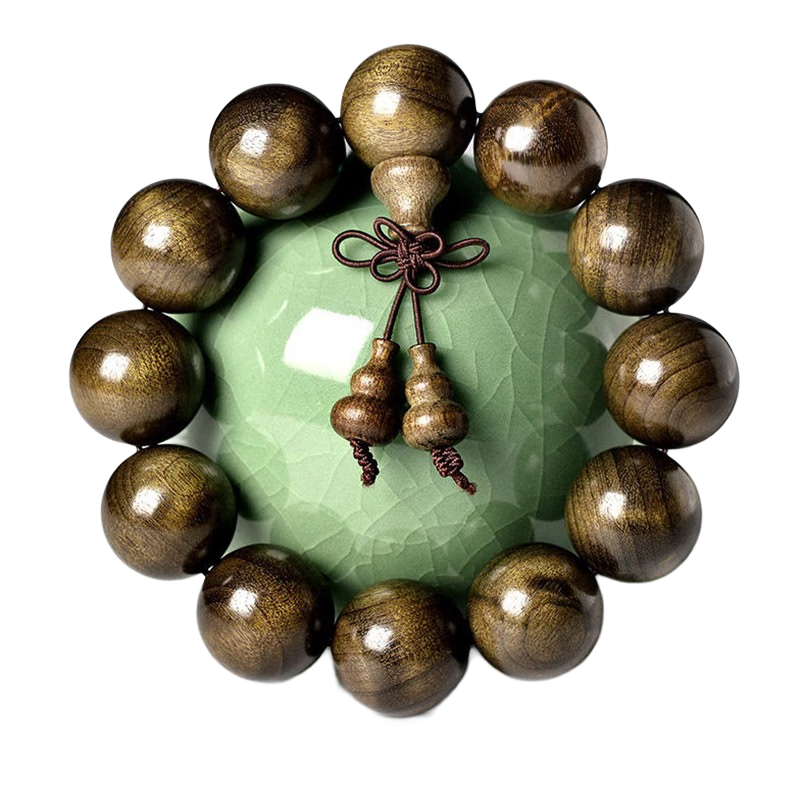 吉千年 陰沉木金絲楠木手串20mm 綠料滿水波 佛珠文玩烏木 生日禮物 水波紋20mm*12顆