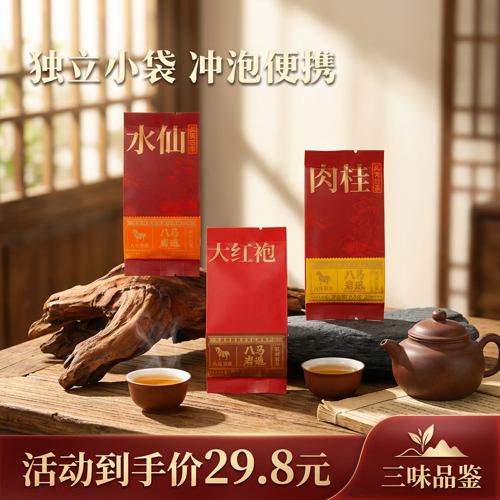 八马茶业岩茶乌龙茶岩选武夷三味大红袍水仙肉桂品鉴装25.5g独立小袋茶叶