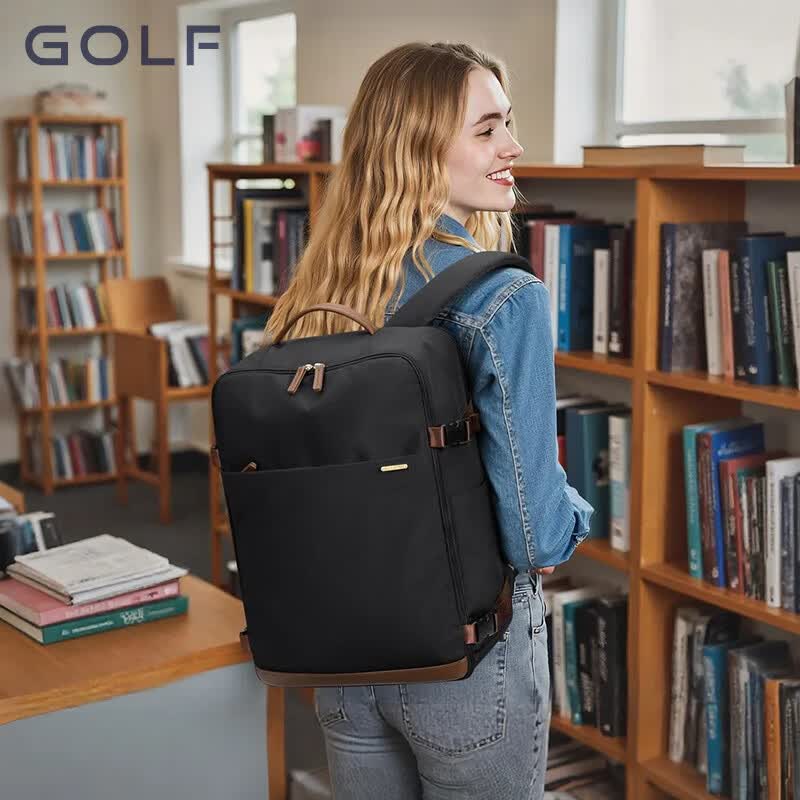 高尔夫（GOLF）双肩包男女百搭背包女休闲旅行学生书包防泼水出游背包【Q】 款式12-黑色