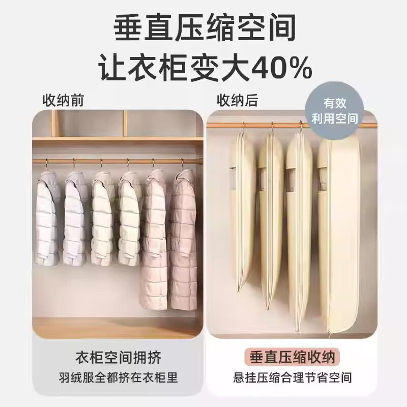 【工厂直发】羽绒服专用收纳袋挂式衣柜衣物压缩整理袋家用透明衣 抹茶绿-小号【适合衣长90cm内】