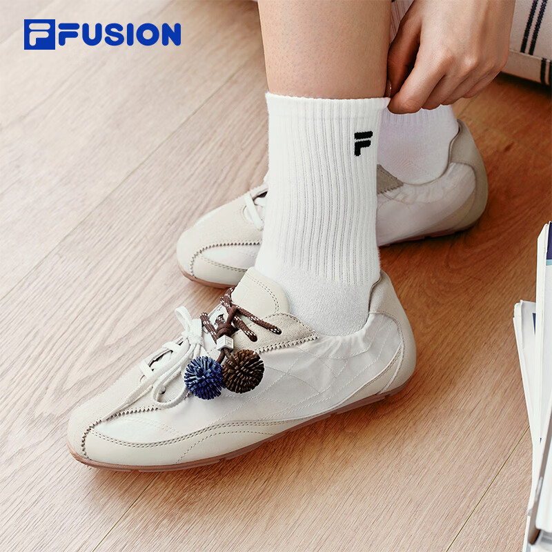 FILA FUSION斐乐潮牌女鞋FUFU薄底鞋2026秋新款时尚休闲鞋运动鞋 白棉花糖/淡灰黄-MB 40
