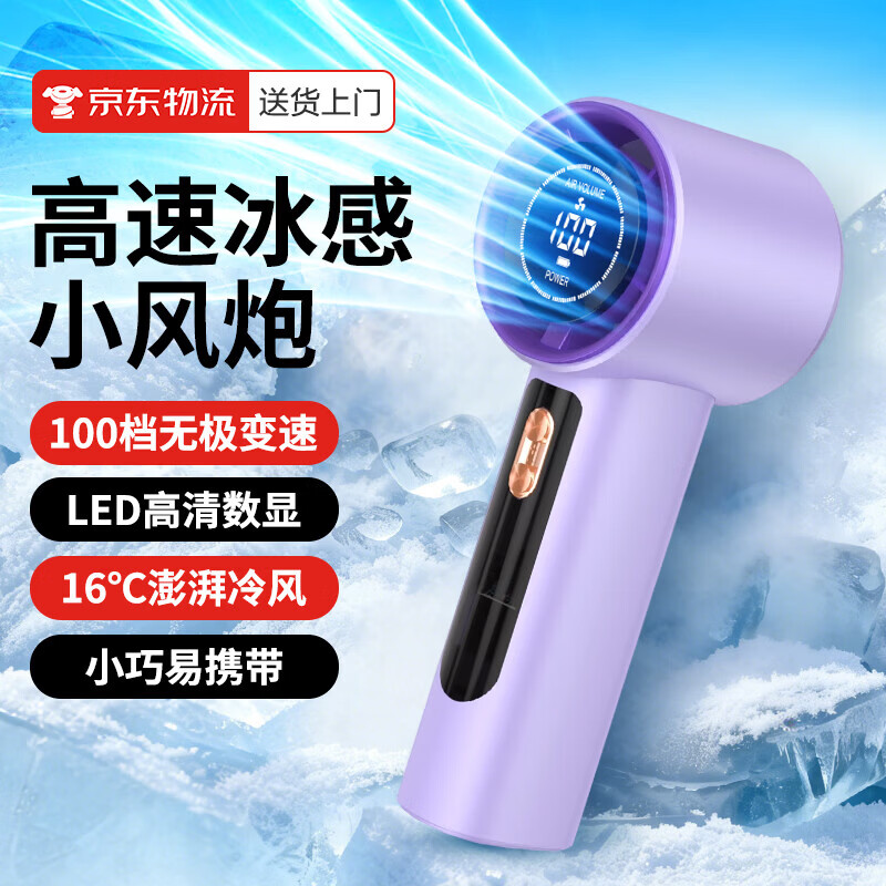 手持小风扇制冷小型超长续航上桌面静音便携式随身usb超强力户外充电风扇迷你降温空调T-02小风扇 香芋紫[超速冰感+无极变速+超低噪] 3000mAh