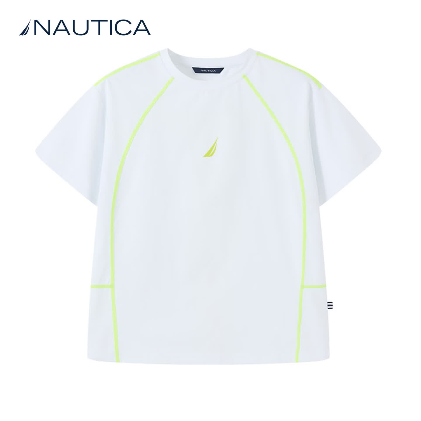 NAUTICA【防晒速干】NAUTICA诺帝卡童装男童短袖儿童t恤女童夏装上衣运动 白色【航海】 140