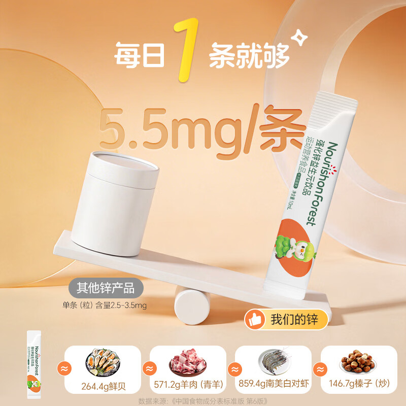 滋养森林儿童补锌有机葡萄糖酸锌口服液体剂含益生元易吸收成长营养 30袋*1盒