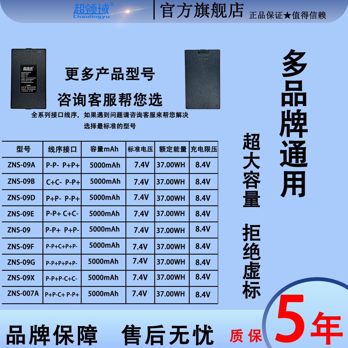 超领域智能门锁锂电池ZNS-09B指纹锁密码锁电子锁适用电池7.4V可充电锂电池多品牌门锁专用锂电池 ZNS-09b【C+C-P-P+】