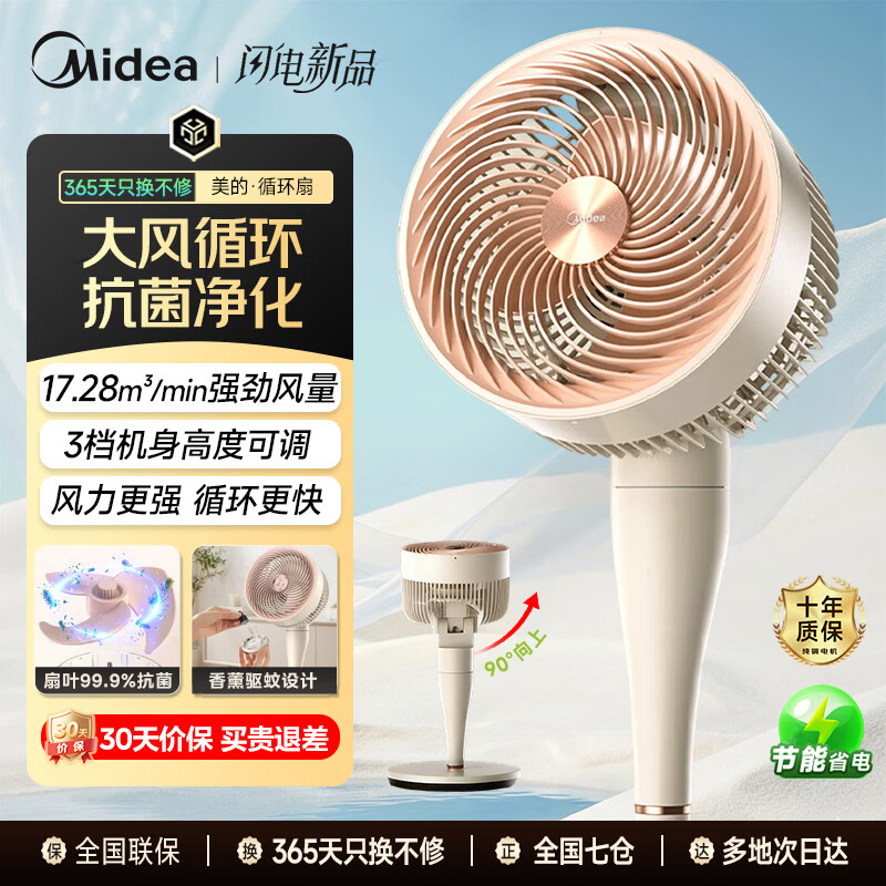 美的（Midea）电风扇 空气循环扇空调伴侣家用大风力摇头卧室轻音节能落地扇台立两用落地扇节能低噪全屋循环扇 【风力更强 循环更快】24XFT（旋钮）