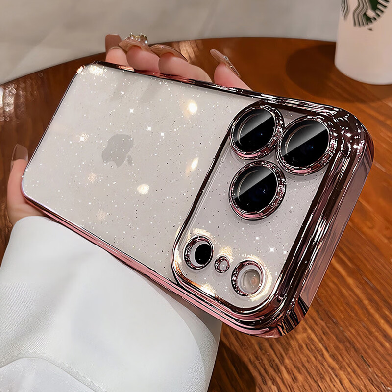 618特惠iPhone16Pro闪粉电镀手机壳,粉边电镀边框,透明轻奢全包防摔网红保护壳,下单赠送钢化膜 粉色 iPhone17Pro 京东折扣/优惠券