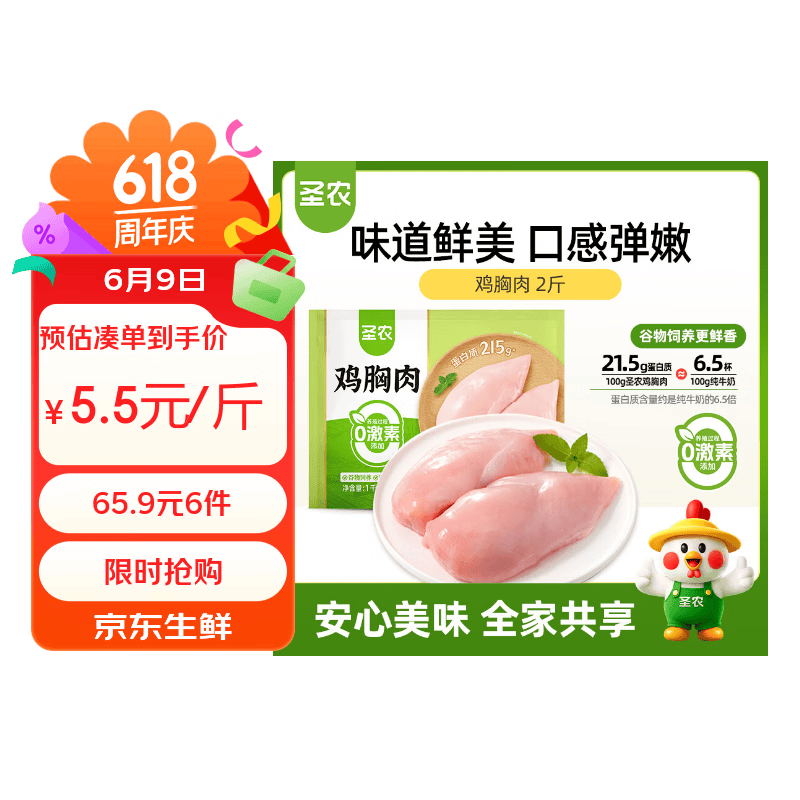 圣农鸡大胸2斤，上鲜鸡小胸2斤 任选6件 65.9元 - 86线报