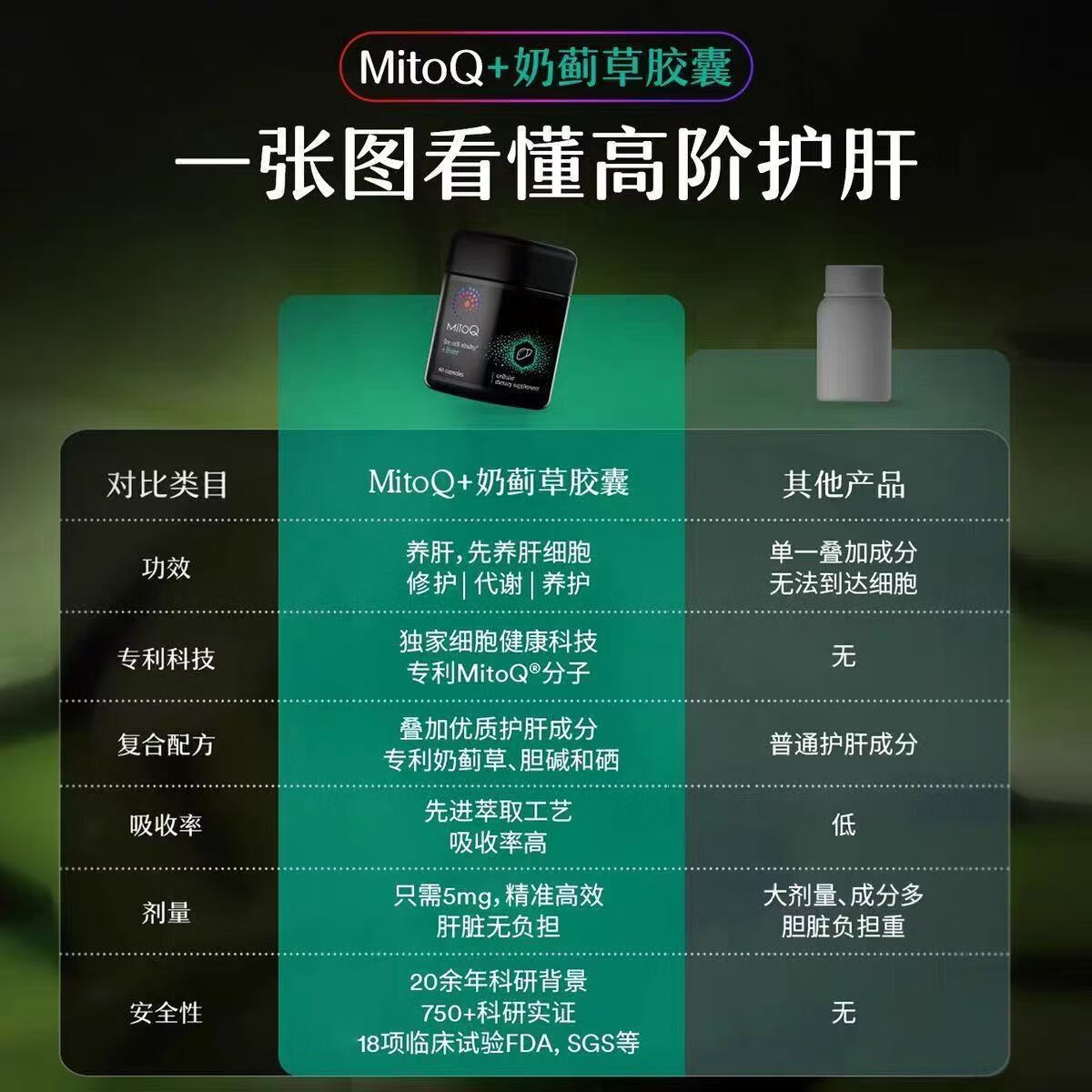 MitoQ护肝片奶蓟草胶囊&熬夜应酬重口饮食必备&护肝靶向修复10倍吸收 60粒/2瓶