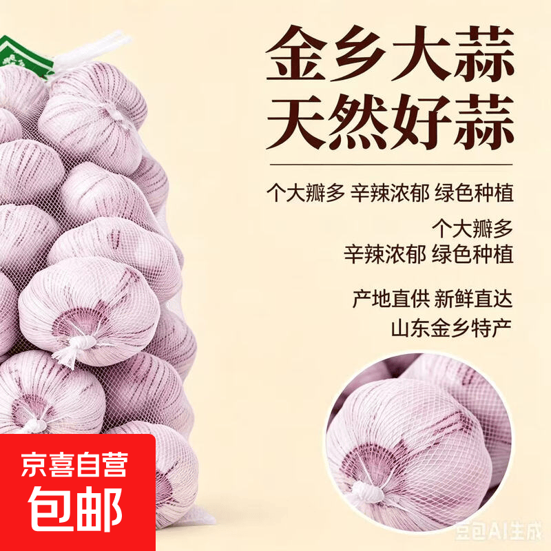 金乡新干蒜促销网兜紫白皮干蒜批发红皮蒜子特级新鲜特大果 【精品网兜装】5头装158g