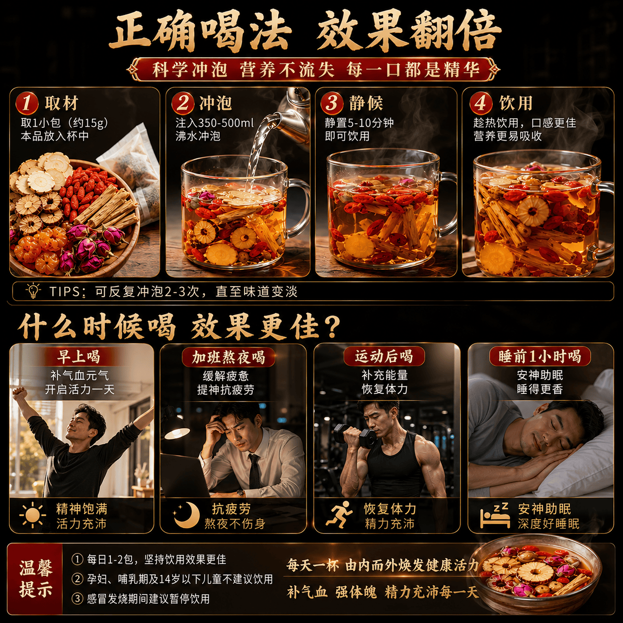花小泡黄芪当归补气血茶男性肾补茶补气血女性滋补品人参红枣枸杞桂圆茶 15g*20包 男性补气血肾补
