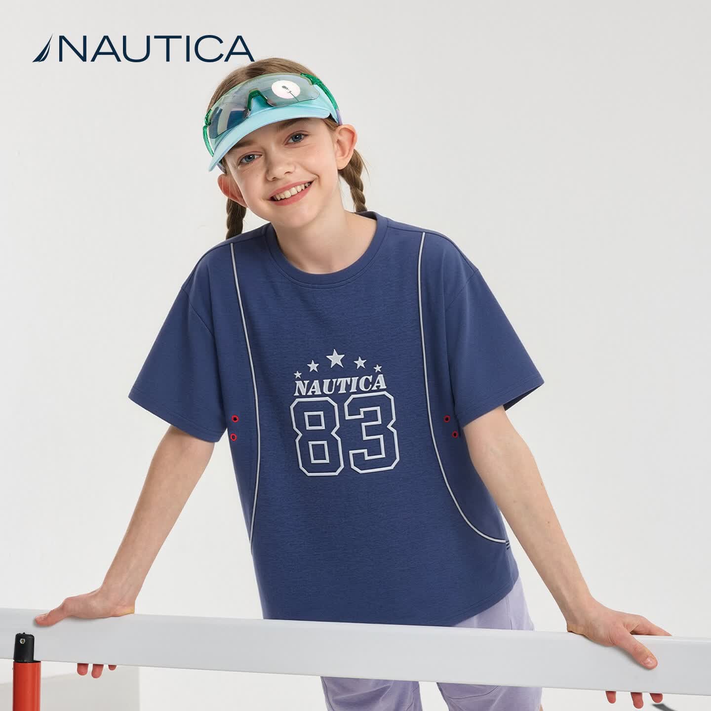 NAUTICA【吸汗速干防晒】NAUTICA/诺帝卡童装 男女童夏季短袖T恤休闲上衣 诺帝卡 蓝 130