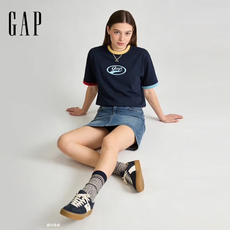 盖璞Gap男女装2026春季新款纯棉logo字母宽松短袖T恤百搭上衣 海军蓝 866079 M (170/92A)亚洲尺码