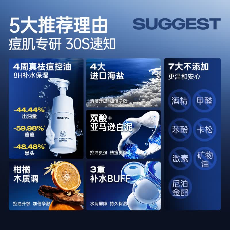极男海盐洗面奶美白祛斑控油祛痘洁面乳深层清洁温和不紧绷收缩毛孔男 【早祛痘晚控油CP】海盐+白泥洁面