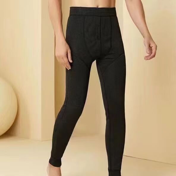 保暖裤加厚加绒高端男女保暖裤一体护腰双层复合按摩网格护膝绒裤 男士深灰色拉姆 6205男2XL 80-130斤