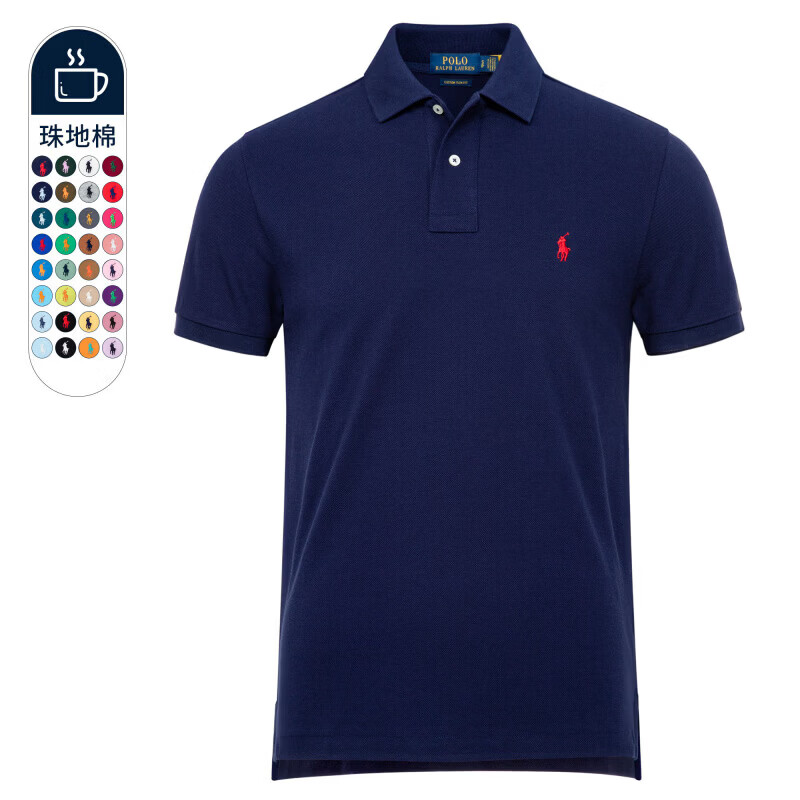 RALPH LAUREN 拉夫劳伦官方旗舰北美代购Ralph夏季商务纯棉翻领短袖Polo衫男拉夫·劳伦 黑色-红标 L 【165-185斤】