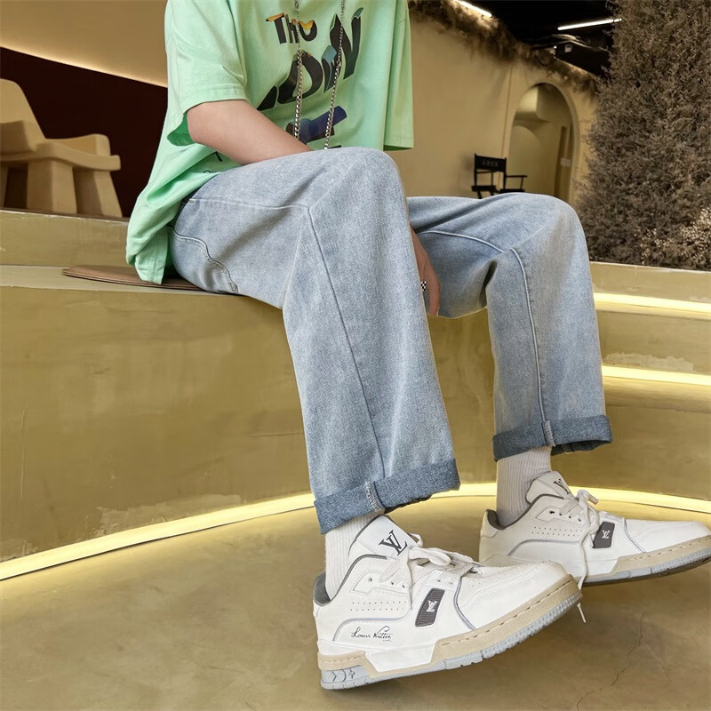 九分裤子男港风潮牌休闲裤男青少年学生韩版松紧腰抽绳阔腿帅气百搭长