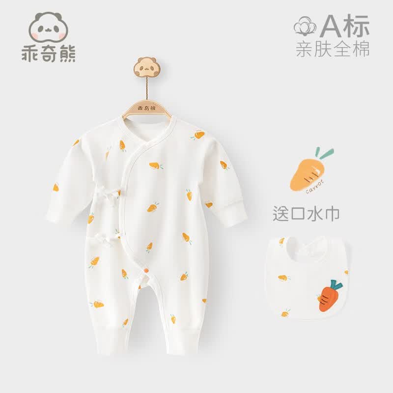 乖奇熊新生儿纯棉绑带连体衣宝宝春秋季睡衣服婴儿哈衣爬服 白色/迷你萝卜 59cm怎么样,好用不?