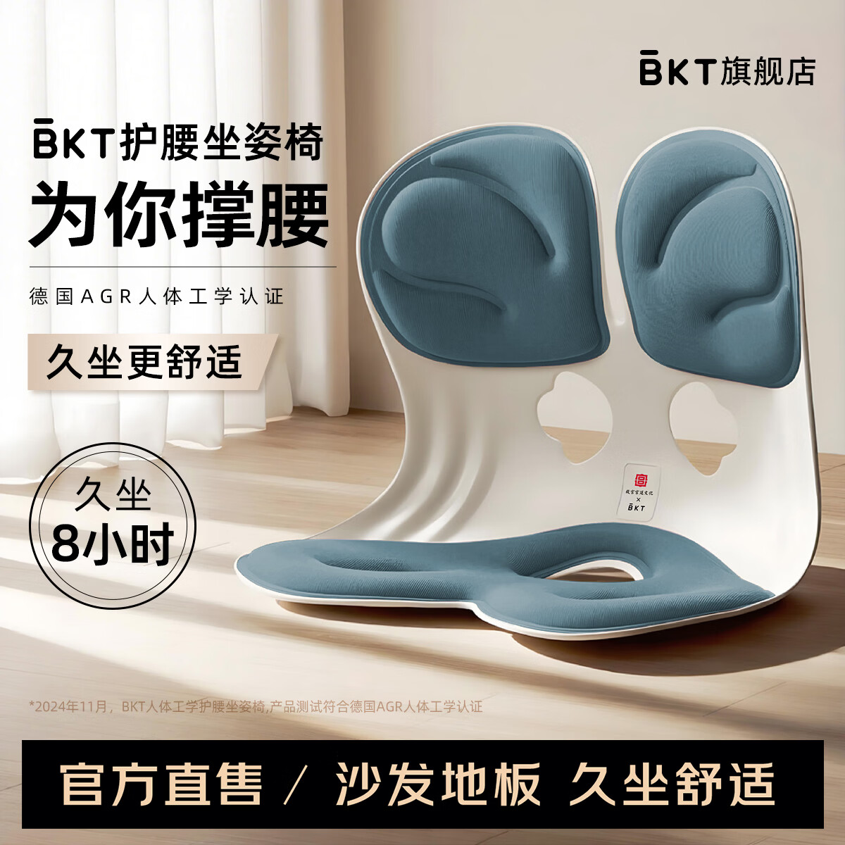 BKT 护腰坐垫椅办公室腰靠学生久坐不闷坐垫靠腰垫子靠背礼物送人 加大 北欧蓝【推荐150以下适用】