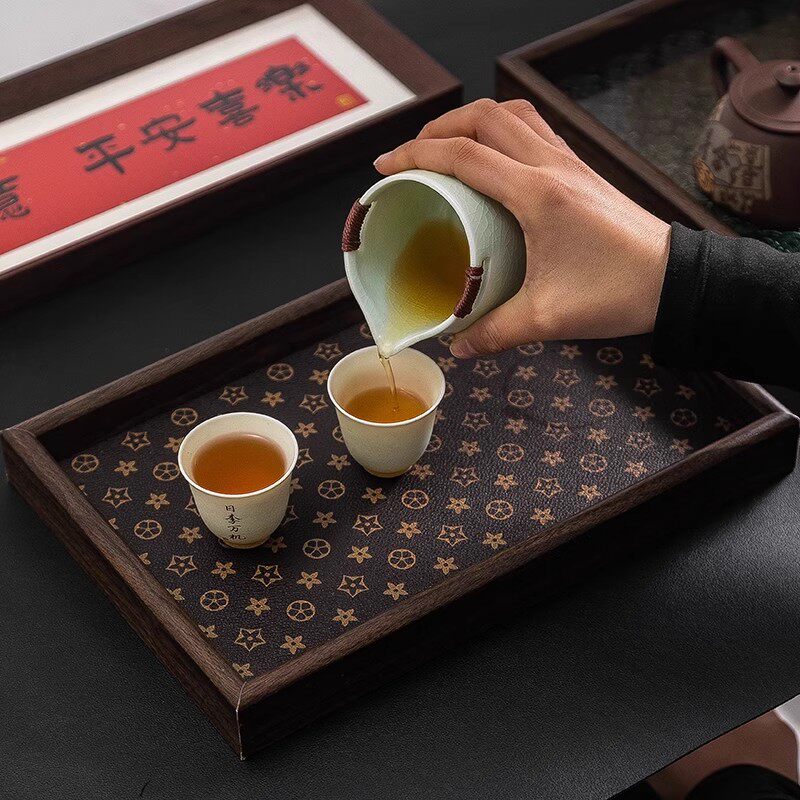 丰美斯复古茶盘胡桃木首饰长方形轻奢木质收纳酒杯茶水文玩茶盘托盘 【1件装】胡桃木色托盘28*18cm