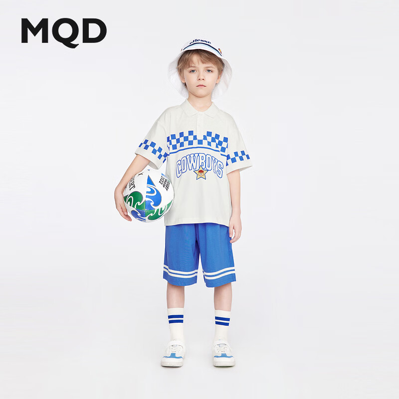 马骑顿（MQD）【套装】男大童夏季新品学院风运动休闲短袖五分裤两件套 本白 140