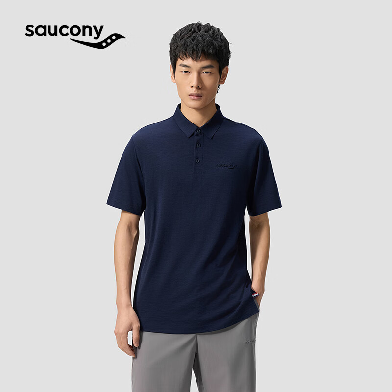 SAUCONY索康尼男春夏轻量质感舒适挺阔经典羊毛短袖polo衫26年新品 黛石蓝 M