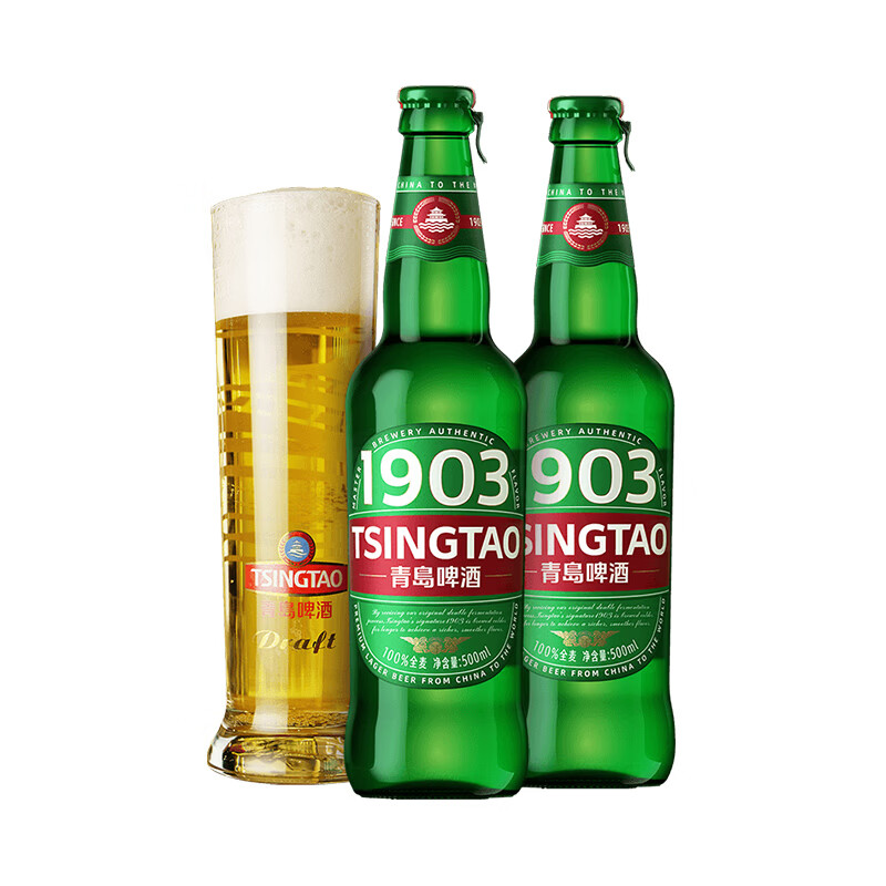 青岛啤酒(TsingTao)1903全麦酿造原麦汁浓度9°P精选麦芽精酿品质 500mL 12瓶 整箱装