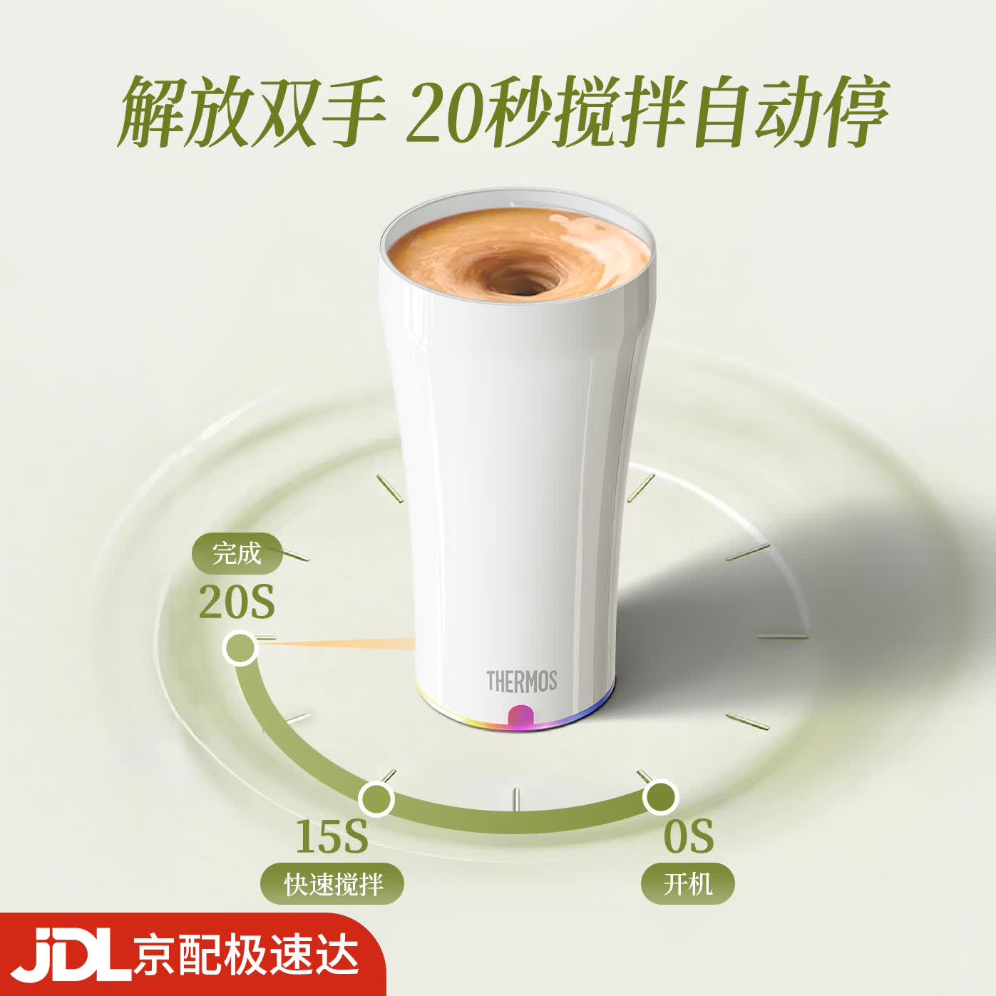 膳魔师（THERMOS）便携电动搅拌杯咖啡杯新款陶瓷涂层车载办公室保温杯高颜值水杯子 膳魔师-晨光白【陶瓷层内胆400ml】+咖色杯套