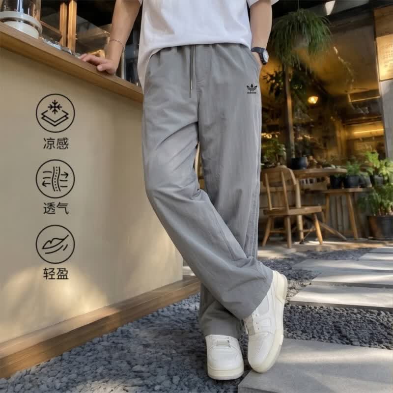 三叶草贝壳头新款冰丝速干运动长裤男士春夏款宽松显瘦休闲百搭直筒学生长裤 K2411 黑色【夏季速干裤】 M 建议体重90~110斤