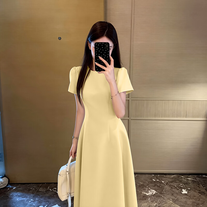 GARNUO白色连衣裙子女2026夏季新款法式小个子高级感气质收腰显瘦礼服裙 红色【短袖长款】 S 【80-100斤】