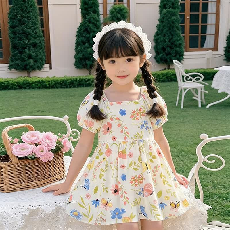 木幼事童装女童连衣裙2026新款洋气六一儿童节夏装短袖碎花公主裙 沐阳草莓 【建议拍大一码】 150 【身高130~140cm】
