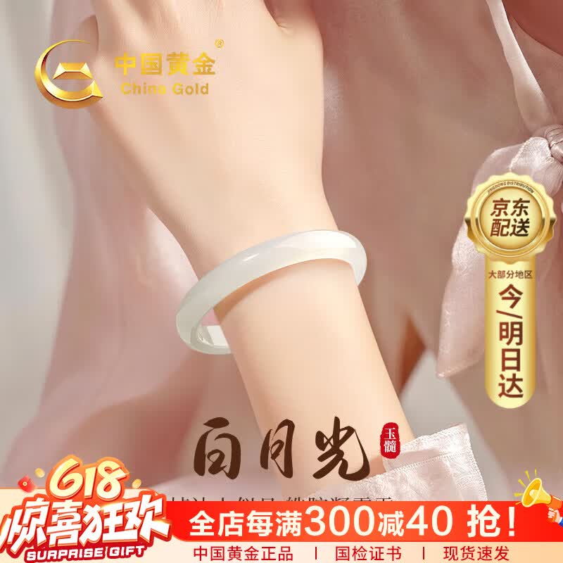 中国黄金轻奢玉髓手镯女生精致高级感生日礼物送女友老婆纪念日 白月光玉髓手镯-52-54# 京东折扣/优惠券