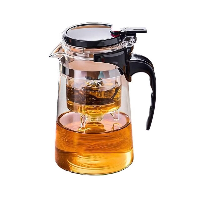 溥畔玻璃泡茶壶茶水分离加大容量不外漏耐高温办公茶具茶滤飘逸杯 750ML斜形重压一键过滤/茶水分离