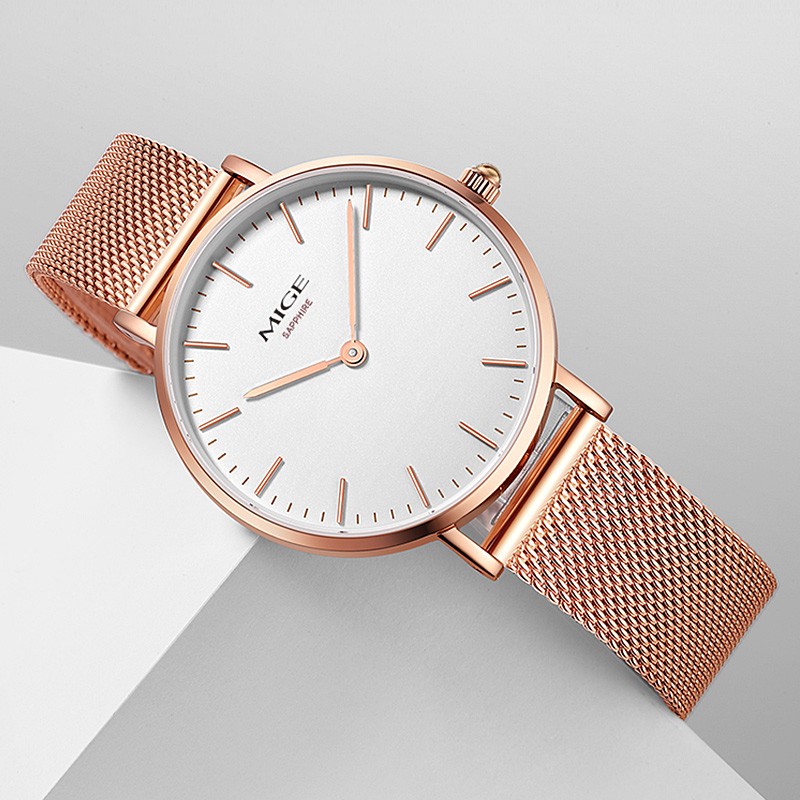 米格/mige女士手表时尚超薄简约大气石英女表mg5 间玫白面dw