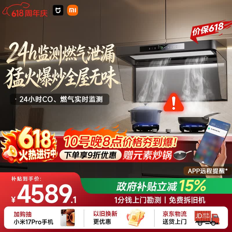 米家小米抽吸油烟机炉灶套装净烟机P2以旧换新上门安装家用大吸力 价保618【高热效燃气灶套装】MJ06CY