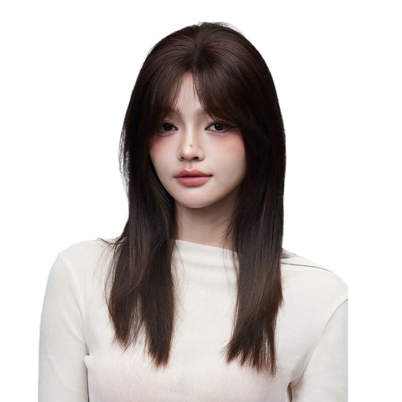 瑞贝卡（Rebecca）假发女刘海假发片真人发进口瑞士网头顶增发量遮白发高颅顶假发片 八字刘海 自然黑 25cm 【升级款 抗菌材质】