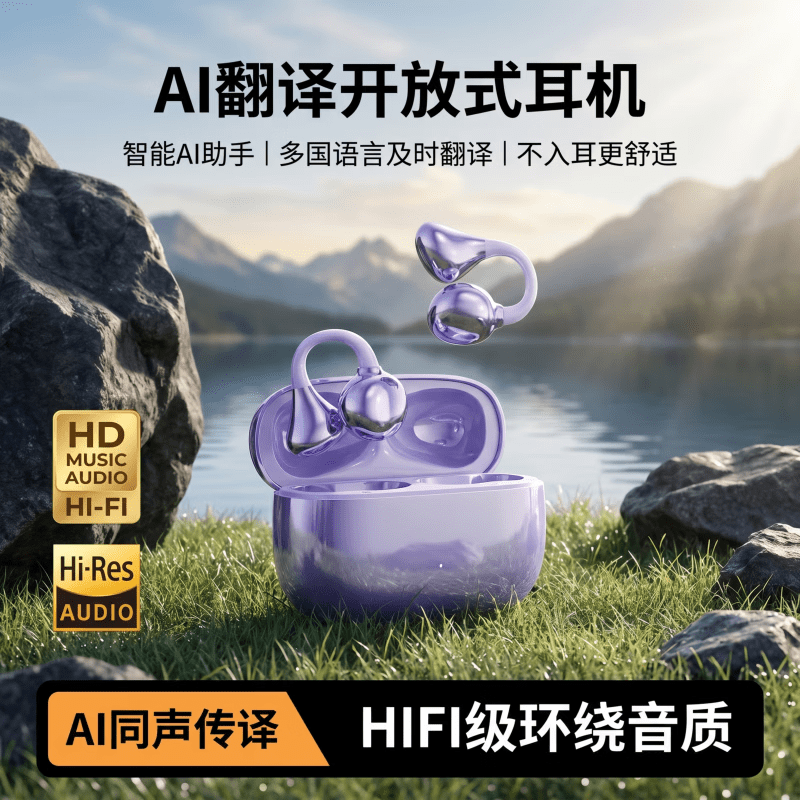 SONY索尼适用蓝牙耳机智能Ai翻译耳夹式运动降噪无线耳机骨传导开放式耳机长续航高品质2026新款 深邃黑 顶配版智能AI版|360°全景音效|升级蓝牙6.0闪 智能AI翻译版