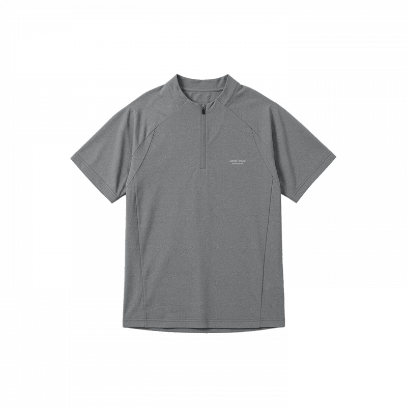 WHITE TRACE白迹户外速干短袖男夏季透气弹力上衣健身衣服穿搭薄款半门襟 黑花灰 XS
