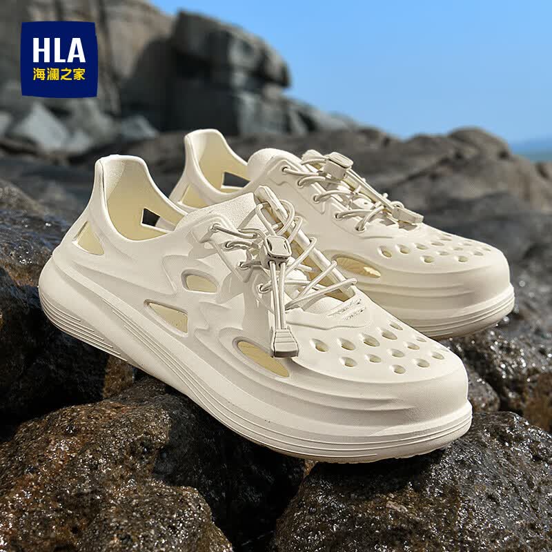海澜之家（HLA）凉鞋男士休闲洞洞鞋轻便包头拖鞋HAALXM2EBK021 米色42