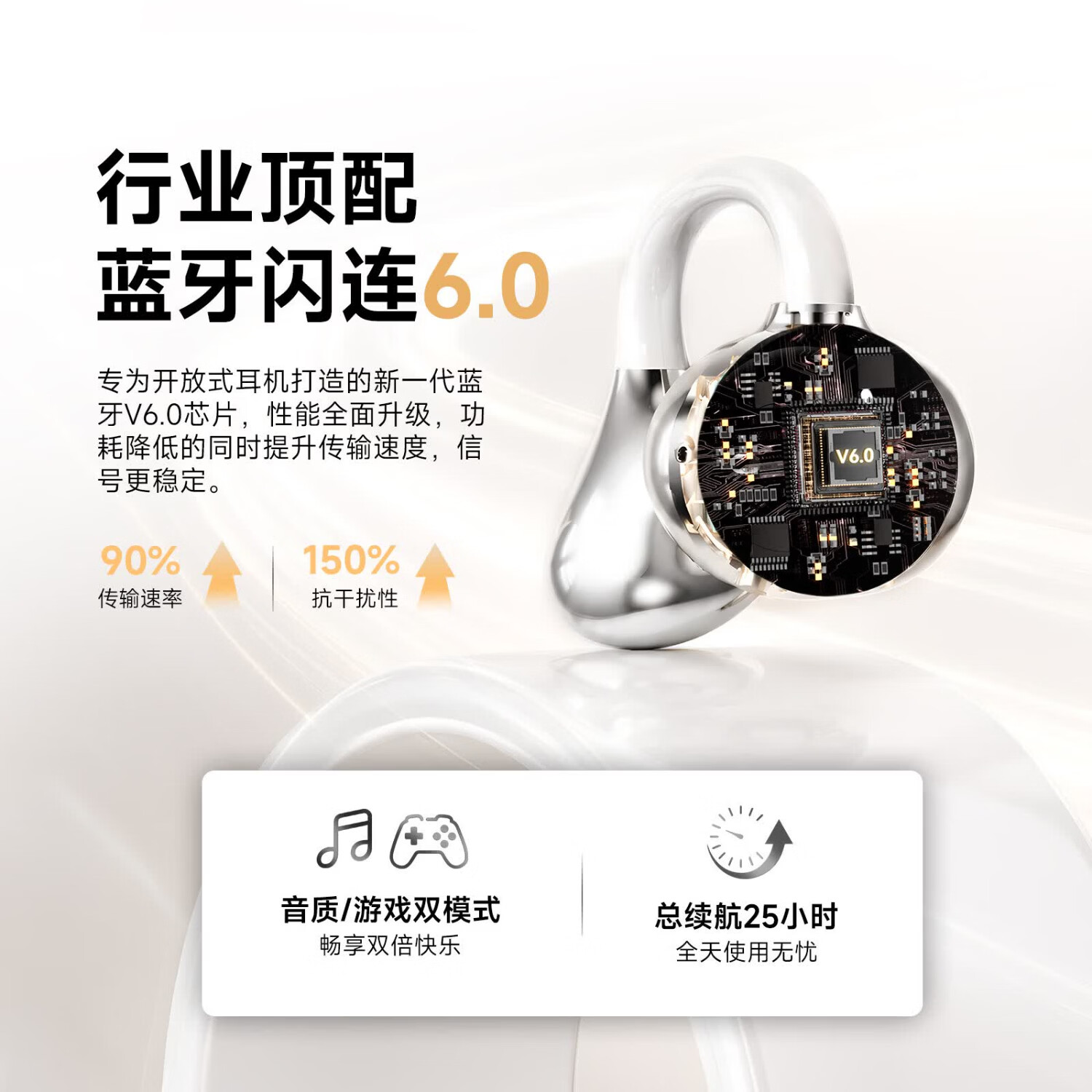 BarbetSound C50 无线蓝牙耳机女士久戴不痛骨传导概念耳夹式音乐耳机开放式不入耳运动通话适用于苹果17手机 【小巧轻盈】舒适佩戴丨弦乐白