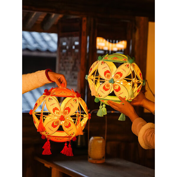 赛乐透花灯diy手工制作儿童非遗竹编绣球滚灯新款中秋节灯笼材料包古风 绣球滚灯成品一个 下单备注颜色