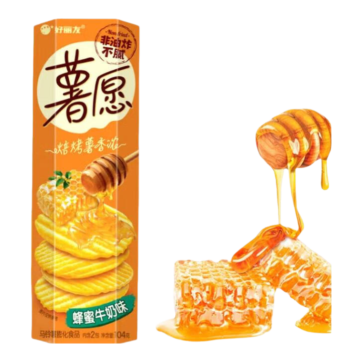 好丽友（ORION）薯愿薯片零食成人儿童休闲零食非油炸膨化食品宿舍办公室小零食 【蜂蜜牛奶味】104g