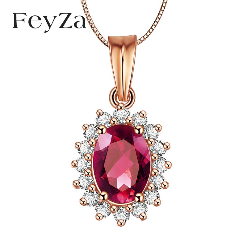 FeyZa菲钻 18K金玫瑰红宝石吊坠彩色群镶钻石项链 白18K金祖母绿60分+15分钻石