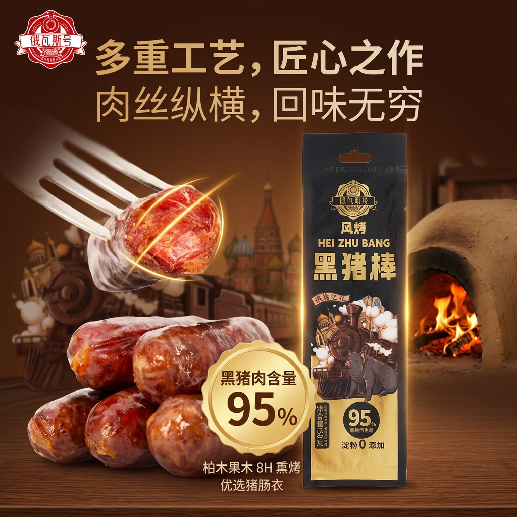 俄瓦斯号 黑猪棒烤制风干红肠 95%黑猪肉含量 即食香肠50g