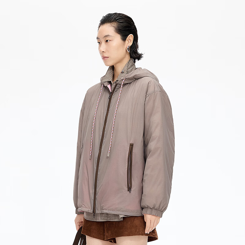 JNBY/江南布衣【正反两穿】秋冬排骨羽绒服女轻盈运动户外5P9C10370 257/深卡其 S