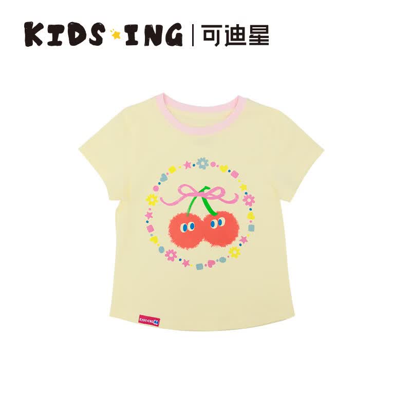 kids.ing【秒杀】可迪星女童T恤凉感透气短袖夏季新款宝宝小童吸汗猫咪 黄色 奇奇瑞瑞 110 适合身高:105-115cm