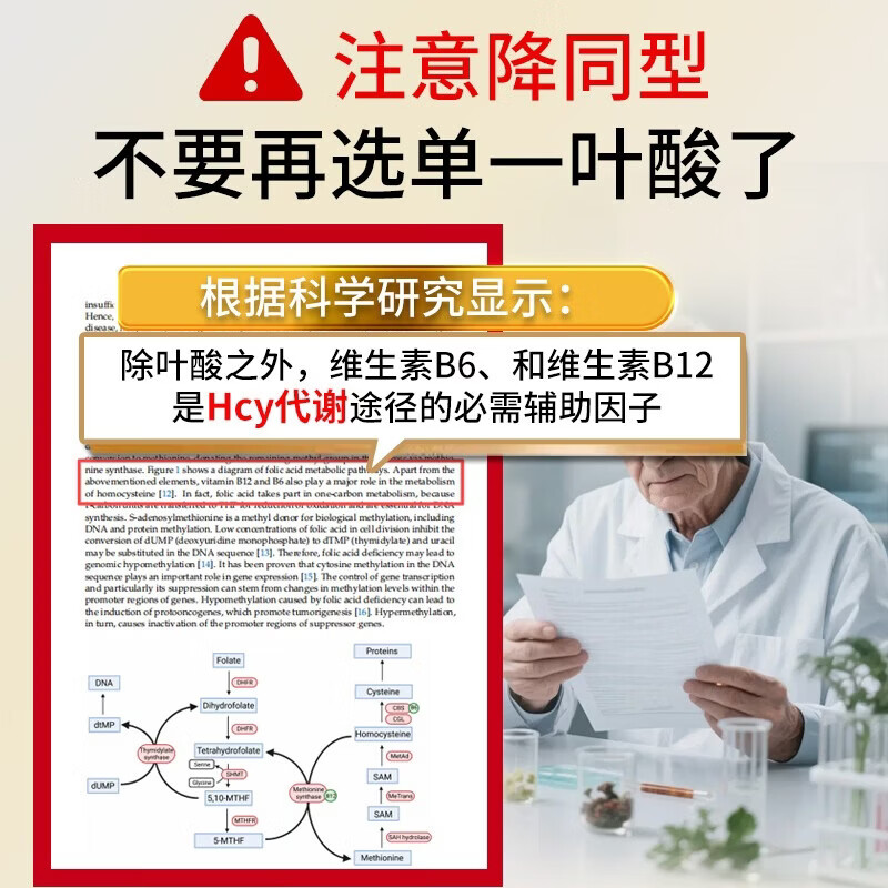 Yejeon活性叶酸中老年同型半胱氨酸心脑血管复合维生素b12b6男女性备孕 【90%的人选择】 60粒*2瓶 改善装
