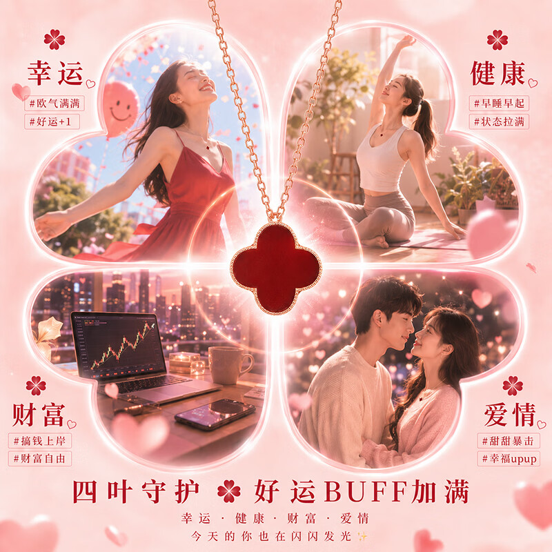 纪思梵项链女幸运四叶草项链玛瑙吊坠轻奢饰品 520情人节生日礼物送女友 四叶草项链红玛瑙